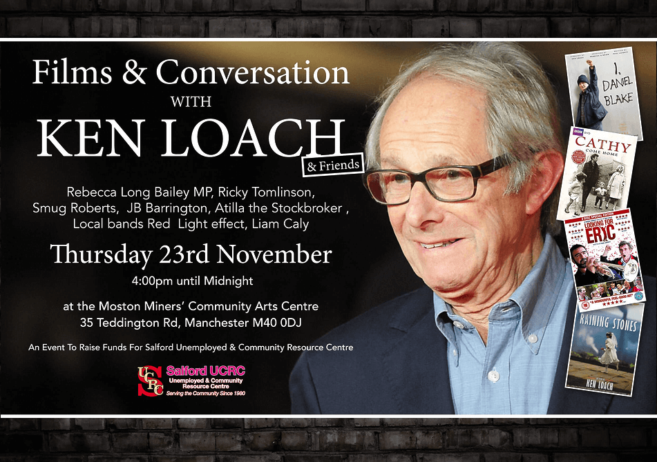 Poster advertising an evening in conversation with Ken Loach